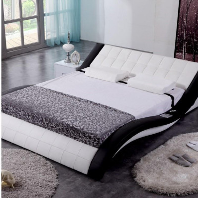 Lit design Lit grand Lits Cuir Hôtel Rembourrage 180x200 Étagère multifonction