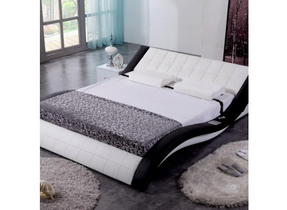 Lit design Lit grand Lits Cuir Hôtel Rembourrage 180x200 Étagère multifonction