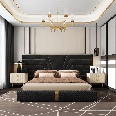 Lit design Lits Lit rembourré Lit en métal Or 180x200 Lit double
