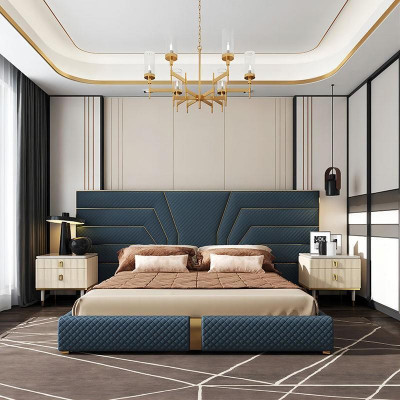 Lit design Lits Lit rembourré Lit en métal Or 180x200 Lit double