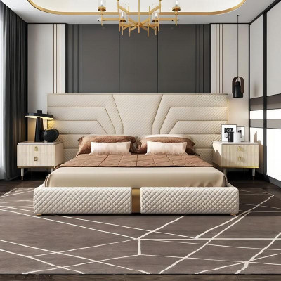 Lit design Lits Lit rembourré Lit en métal Or 180x200 Lit double