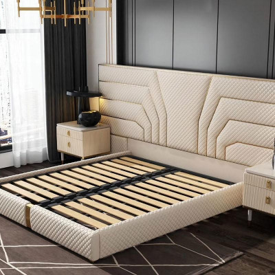 Lit design Lits Lit rembourré Lit en métal Or 180x200 Lit double