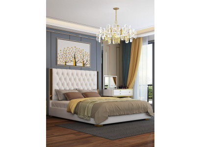 Lit double en cuir moderne, chambre avec un lit pour deux personnes.