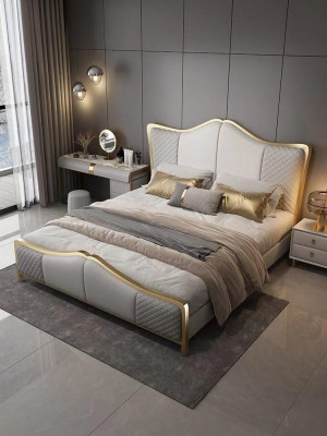 Chambre à coucher Ensemble de luxe de designer Suite Lit 2x Table de chevet 3 pièces neuves