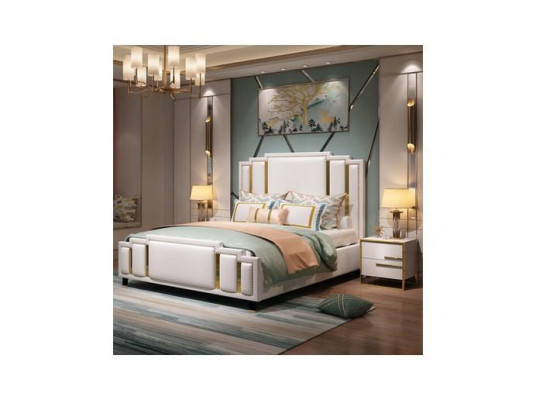 Ensemble de chambre de luxe avec lit, 2 tables de chevet en bois, complet 3 pièces.