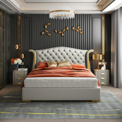 Lits en cuir de luxe 180x200 Chaise longue pour chambre à coucher Étagères Chesterfield