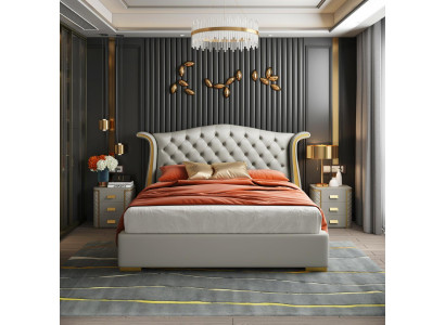 Lits en cuir de luxe 180x200 Chaise longue pour chambre à coucher Étagères Chesterfield