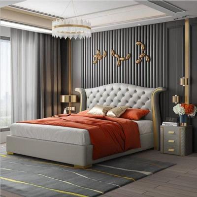 Lits en cuir de luxe 180x200 Chaise longue pour chambre à coucher Étagères Chesterfield