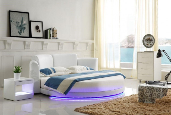 Lit design Lits Lit rembourré lit rond lit 200x200 lit double LED