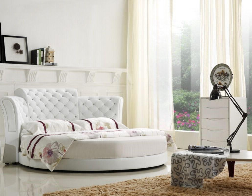 Lit rond Lits design ronds Lit en cuir double de luxe Cadre de chambre à coucher