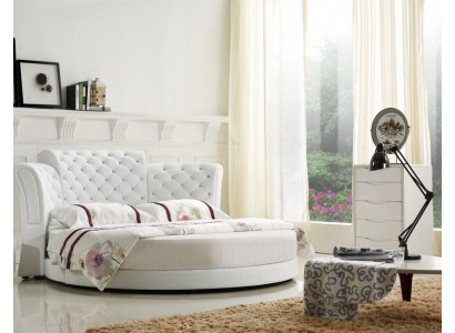 Lit rond Lits design ronds Lit en cuir double de luxe Cadre de chambre à coucher
