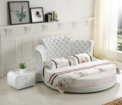 Lit rond Lits design ronds Lit en cuir double de luxe Cadre de chambre à coucher