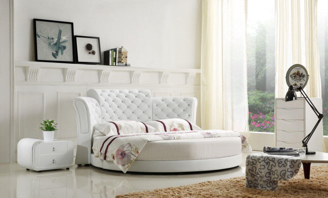 Lit rond Lits design ronds Lit en cuir double de luxe Cadre de chambre à coucher