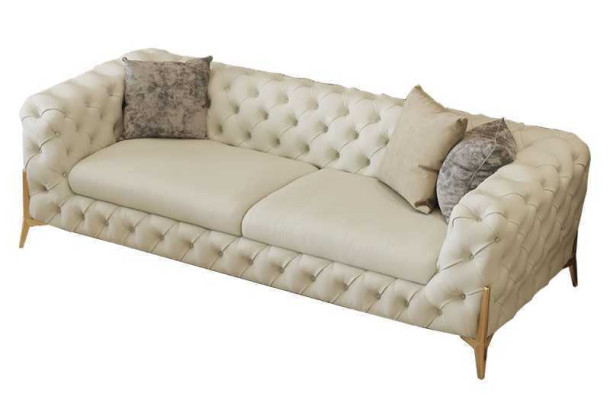 Ensemble de salon Design Canapé Chesterfield en cuir avec revêtement d'assise en cuir 2 pièces