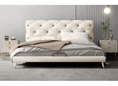 Lit Table de chevet 3 pièces Ensemble de chambre Design Lits modernes de luxe Beige
