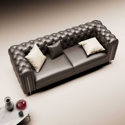 Ensemble de salon de deux pièces, Ensemble de canapé Trois places, Fauteuil moderne en cuir.