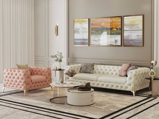 Ensemble de canapé 3+1 places Design Canapés Revêtement Cuir Détente Mobilier Moderne