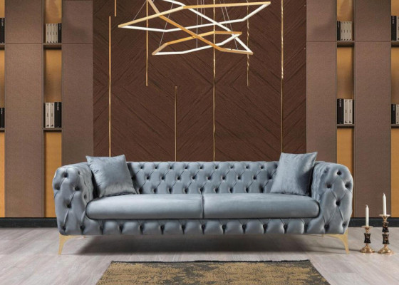 Canapé Chesterfield bleu trois places fauteuil fauteuil luxe ensemble 3 pièces 3+3+1