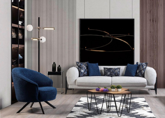 Ensemble de canapés modernes canapés de luxe fauteuil trois places bleu meubles rembourrés 3 pièces