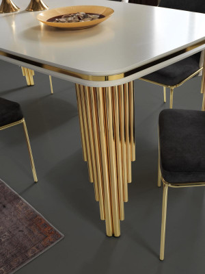 Table à manger Table de salle à manger Mobilier de salle à manger Table Bois Or Blanc