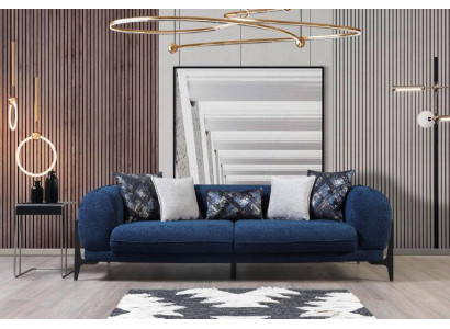 Bleu, troix places, canapé de luxe, canapé moderne, mobilier de salon en acier inoxydable.