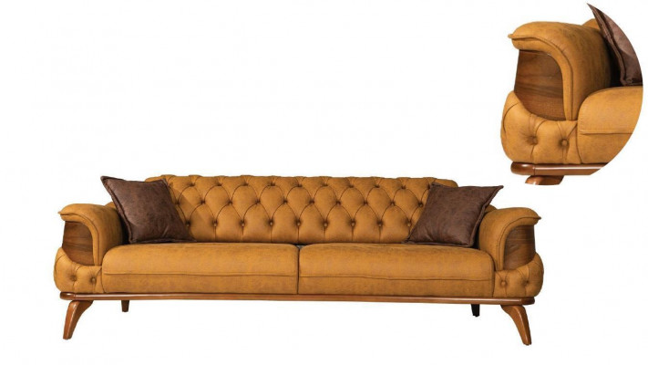 Canapé trois places moderne Chesterfield en cuir jaune design Salon.