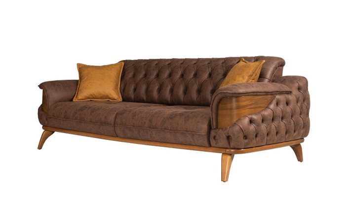 Canapé trois places de luxe Chesterfield en cuir marron design salon