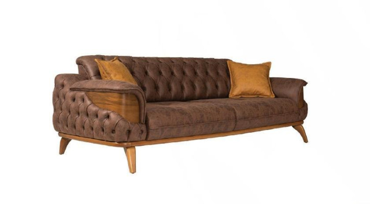 Canapé trois places de luxe Chesterfield en cuir marron design salon