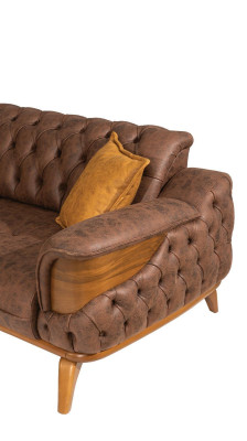 Canapé trois places de luxe Chesterfield en cuir marron design salon
