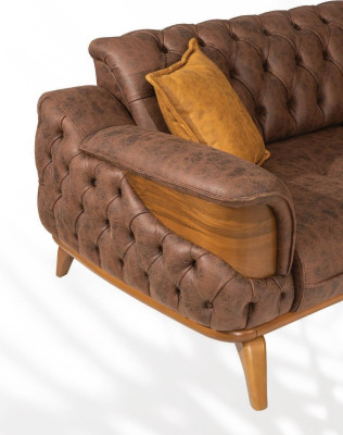 Canapé trois places de luxe Chesterfield en cuir marron design salon