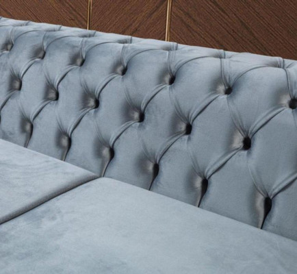 Meubles de salon Chesterfield modernes trois places en acier inoxydable en polyester.