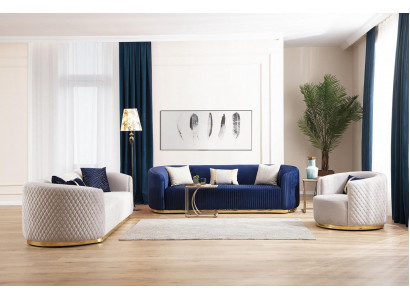 Ensemble de canapé trois places fauteuil en acier inoxydable tissu bleu 3+3+1.
