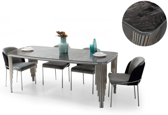 Table de salle à manger grise Ensemble de salle à manger de luxe Table à manger Chaises Buffet 6 pièces