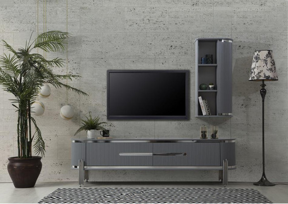 Meuble TV armoire TV bas étagères bahut table moderne gris luxe neuf