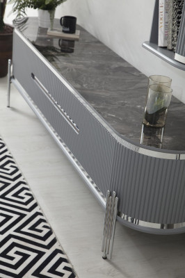 Meuble TV armoire TV bas étagères bahut table moderne gris luxe neuf