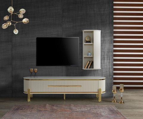 Meuble TV Meuble TV Lowboard Table blanche en bois Moderne Buffet de salon