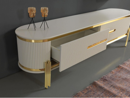 Meuble TV Meuble TV Lowboard Table blanche en bois Moderne Buffet de salon