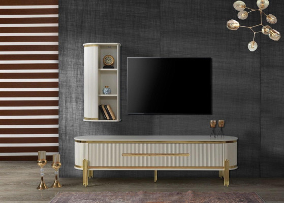 Meuble TV Meuble TV Lowboard Table blanche en bois Moderne Buffet de salon