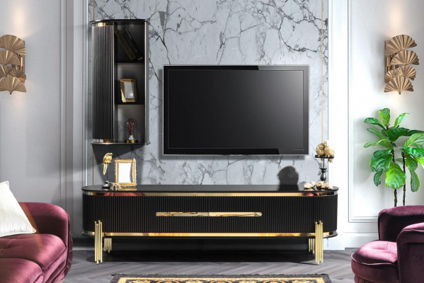 Meuble TV bas de luxe moderne Meuble TV Buffet Meuble TV Mobilier de salon noir or