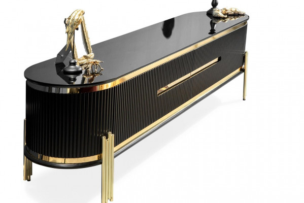 Meuble TV bas de luxe moderne Meuble TV Buffet Meuble TV Mobilier de salon noir or