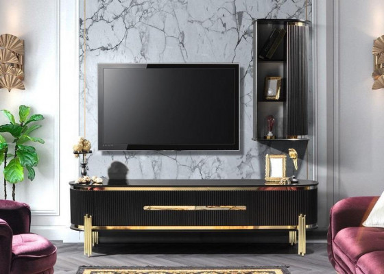 Meuble TV bas de luxe moderne Meuble TV Buffet Meuble TV Mobilier de salon noir or