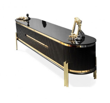 Meuble TV bas de luxe moderne Meuble TV Buffet Meuble TV Mobilier de salon noir or