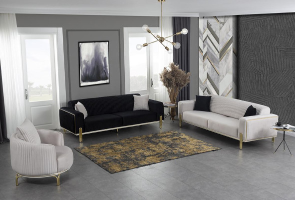 Ensemble de canapé moderne trois places avec fauteuil assorti et revêtement en acier inoxydable 2 pièces.