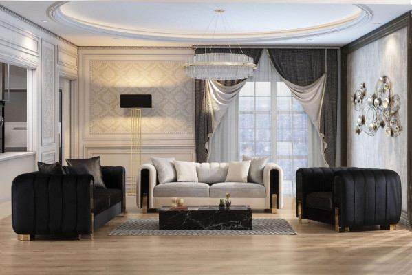 Ensemble de canapé moderne 2x trois places + fauteuil Meubles rembourrés en acier inoxydable Ensemble de 3 pièces
