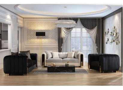 Ensemble de canapé moderne 2x trois places + fauteuil Meubles rembourrés en acier inoxydable Ensemble de 3 pièces