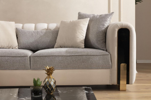 Ensemble de canapé moderne 2x trois places + fauteuil Meubles rembourrés en acier inoxydable Ensemble de 3 pièces