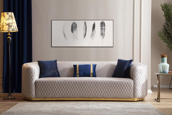 Canapé de luxe en acier inoxydable beige avec trois places, design de canapé pour le salon
