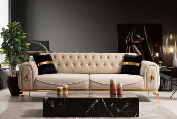 Canapé Chesterfield moderne en tissu trois places meubles en acier inoxydable Canapé.
