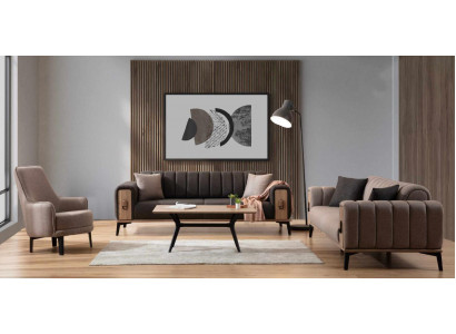 Ensemble de canapé moderne composé d'un canapé trois places et d'un fauteuil en tissu, canapés de luxe dans un ensemble de mobilier.