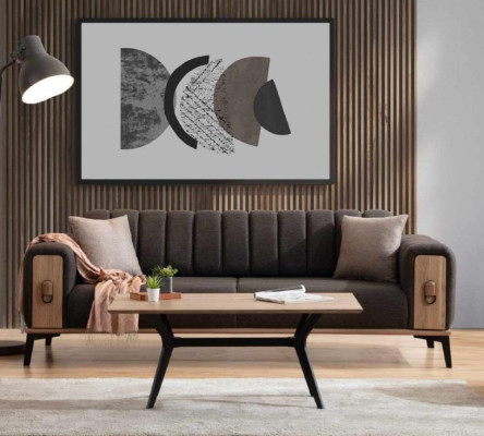 Élégant mobilier de salon moderne à trois places en bois gris avec canapés